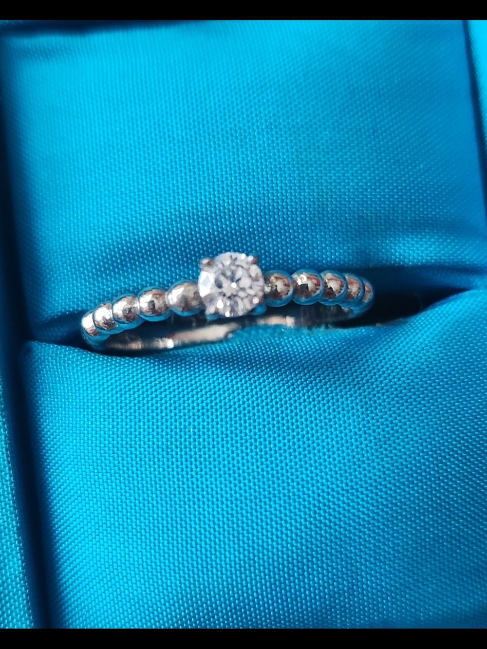 Tocara Classic Sterling Silver Bead Solitaire Ring with Clear Stone